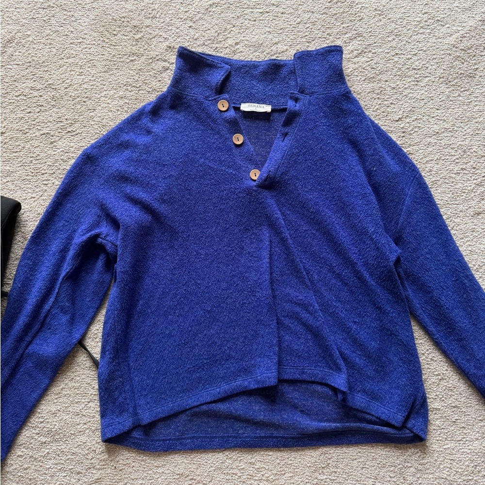 Zenana Outfitters Royal Blue Cowl Neck Sweater